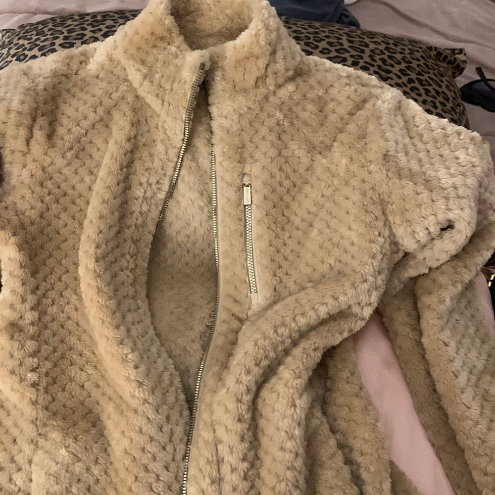 Faux fur beige and gold Calvin Klein sweater s/xs